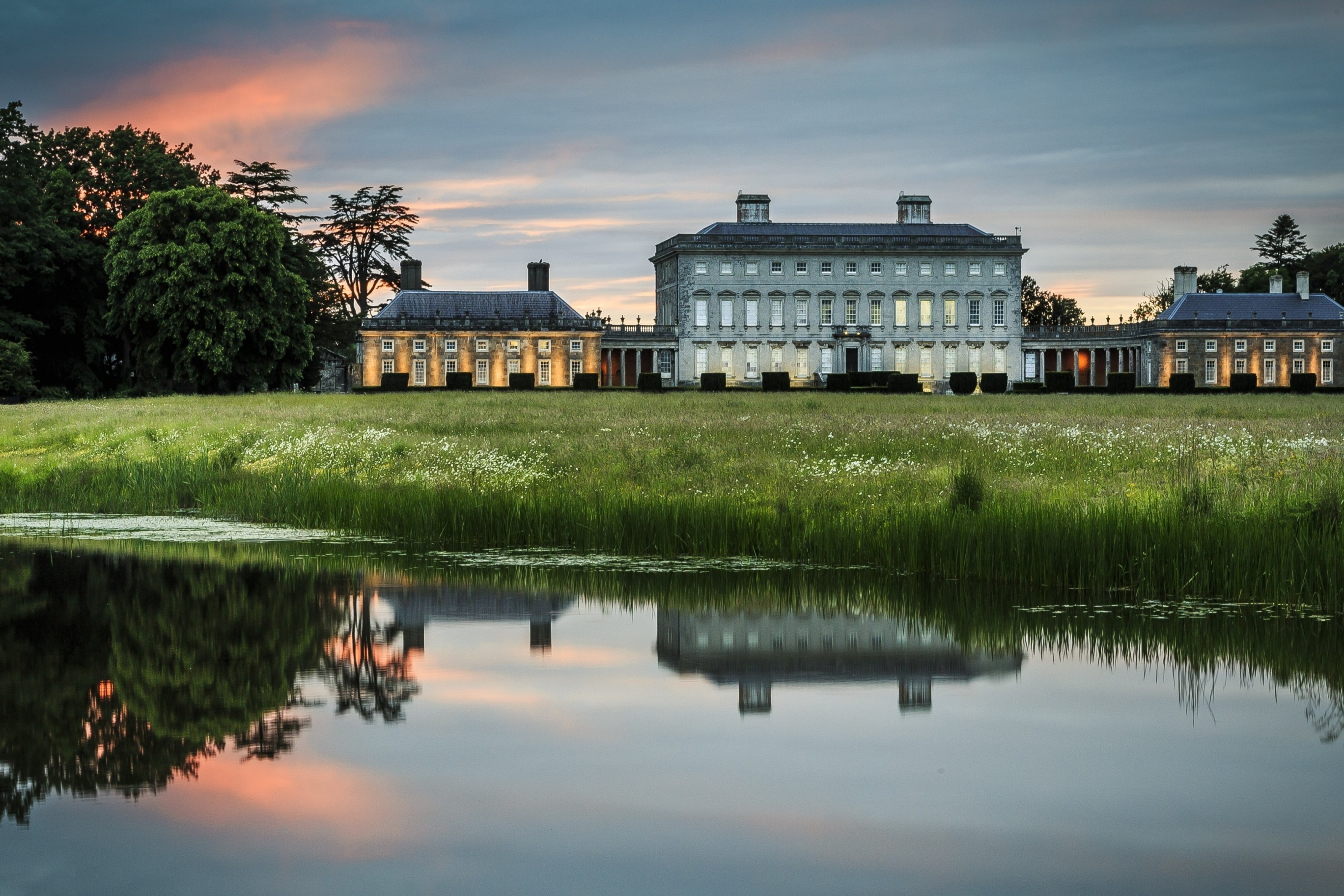 Buildings, Mansion, Lake, Grass, Reflection, Sky, Sunset, - Ireland , HD Wallpaper & Backgrounds