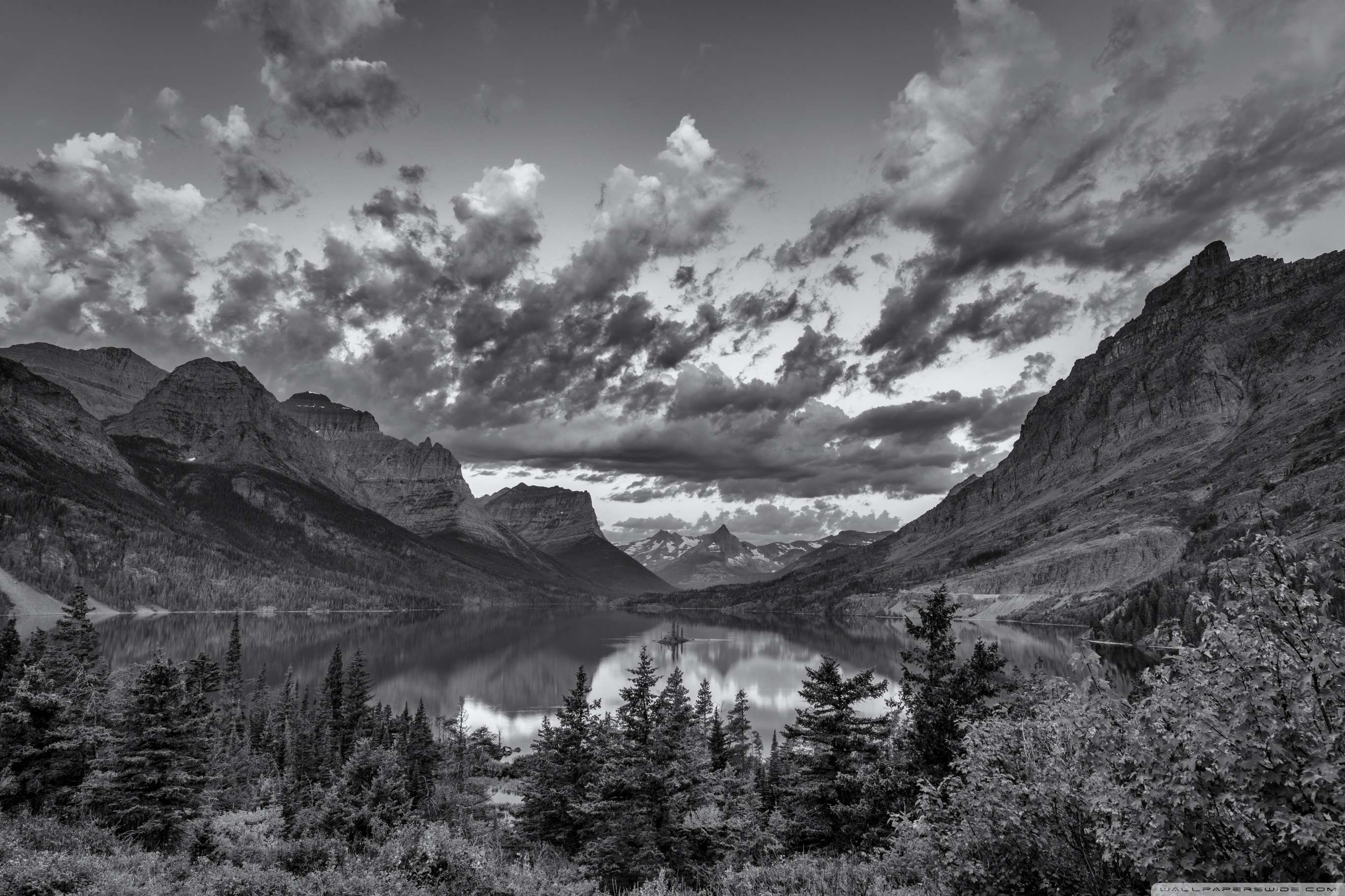 2736 X 1824 Black And White Picture For Wallpaper Glacier National Park St Mary S Lake 1642512 Hd Wallpaper Backgrounds Download