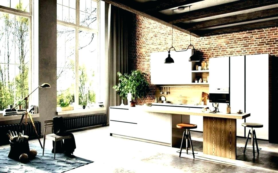 Red Brick Wallpaper Kitchen Wall Design Medium Size - Cuisine Loft Scandinave , HD Wallpaper & Backgrounds