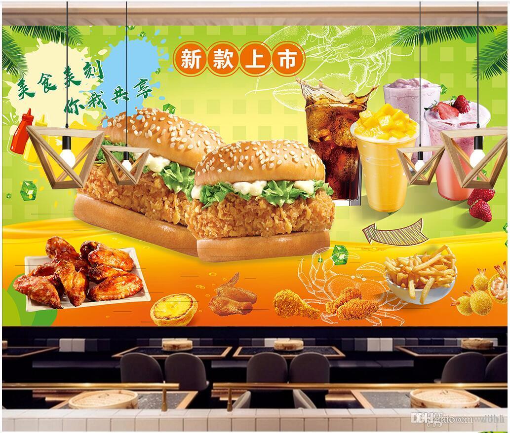 3d Room Wallpaper Cloth Custom Photo Hand Painted Burger - Food Restaurant Background , HD Wallpaper & Backgrounds
