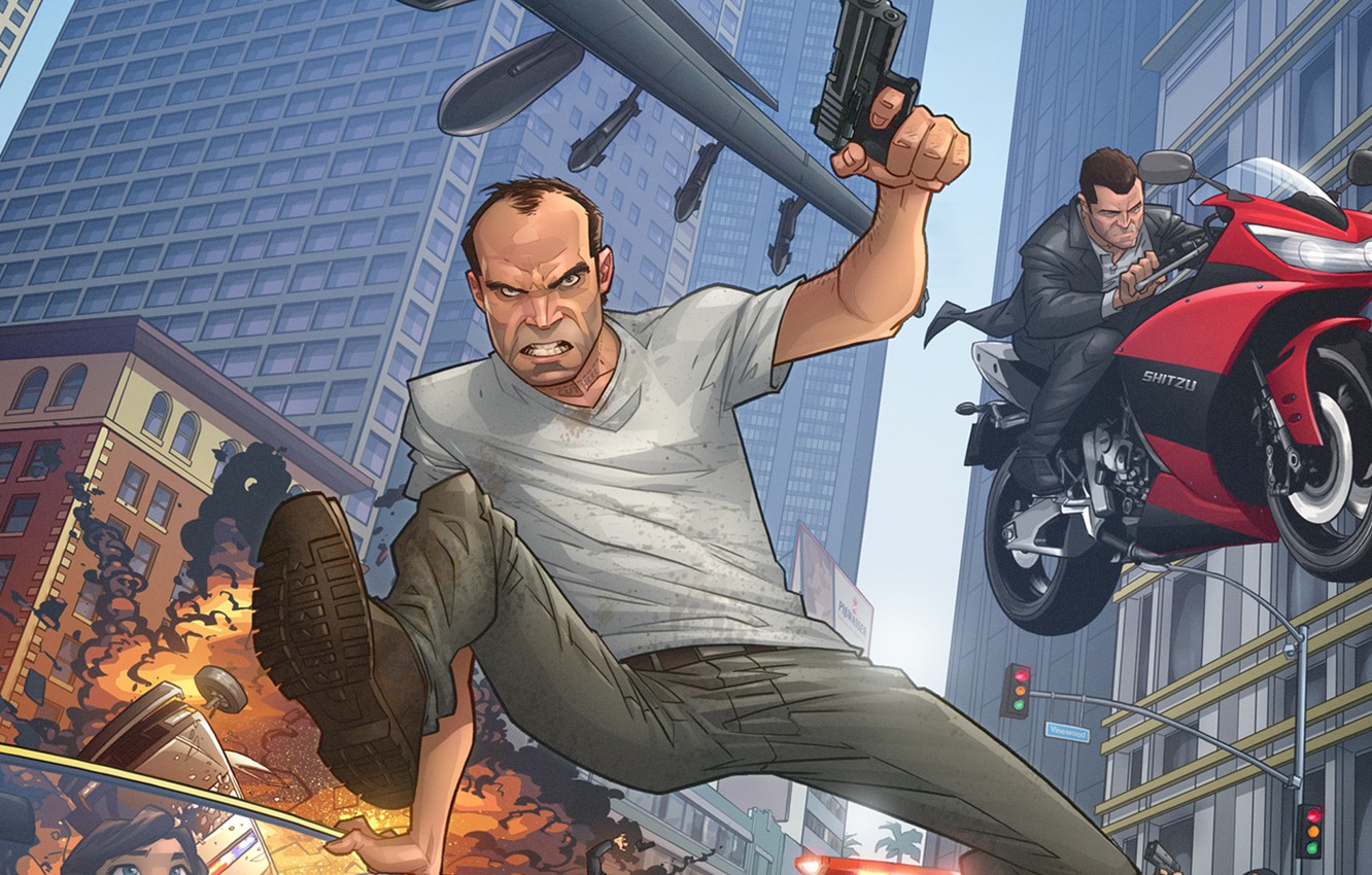 Photo Wallpaper Art, Michael, Patrick Brown, Grand - Gta 5 , HD Wallpaper & Backgrounds