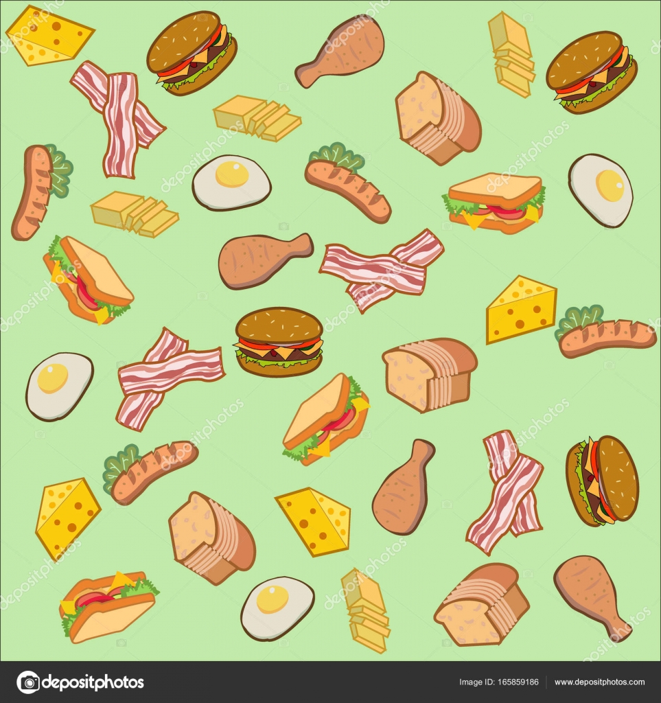 American Food And Breakfast In Cartoon Style For Background - Fast Food , HD Wallpaper & Backgrounds