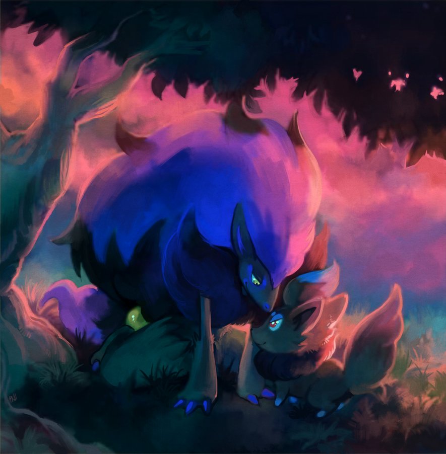 92kib, 885x902, Shiny Zoroark And Zorua By Purplekecleon-d3bod23 - Zoroark Shiny Fanart , HD Wallpaper & Backgrounds