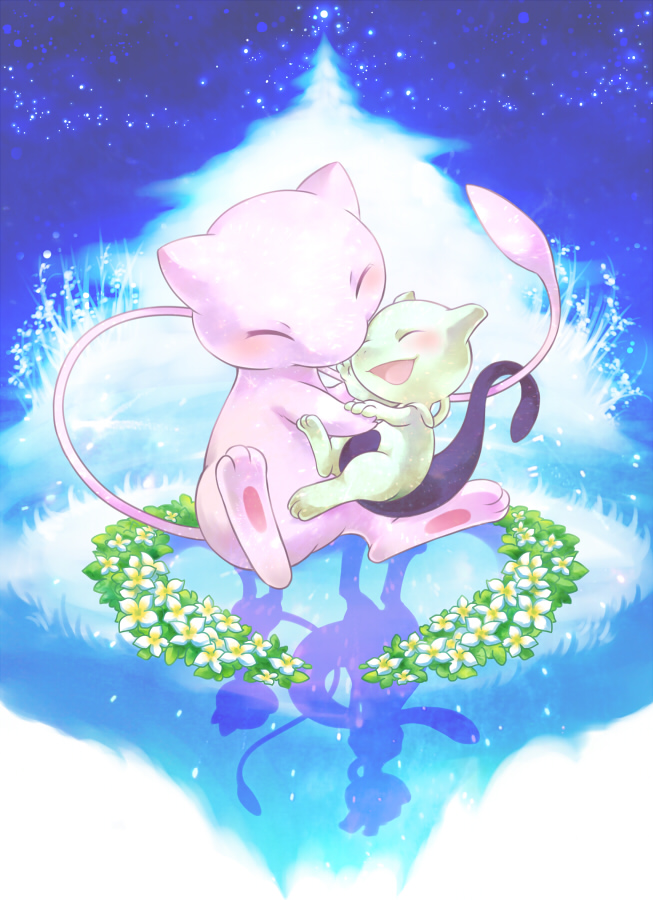 Mew The Pokemon Hintergrund Titled Mama Mew And Baby - Mew And Baby Mewtwo , HD Wallpaper & Backgrounds
