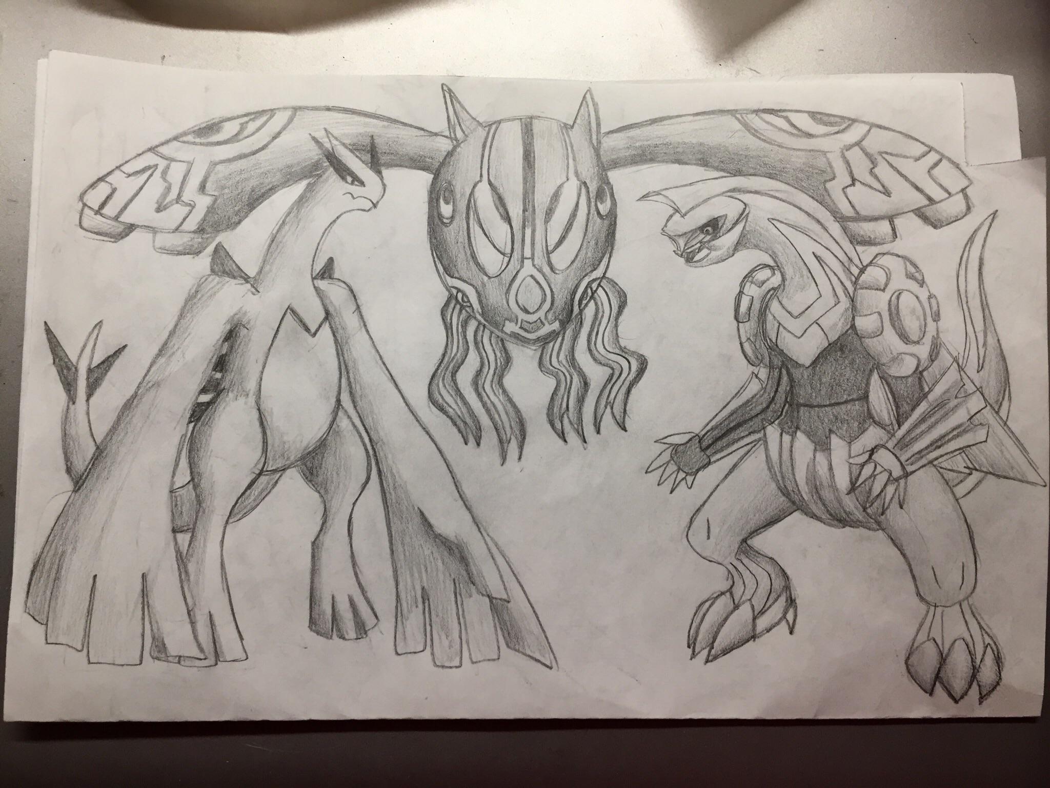 Art[oc] Lugia, Kyogre, And Palkia Black And White Drawing - Drawing Of Pokemon Palkia , HD Wallpaper & Backgrounds