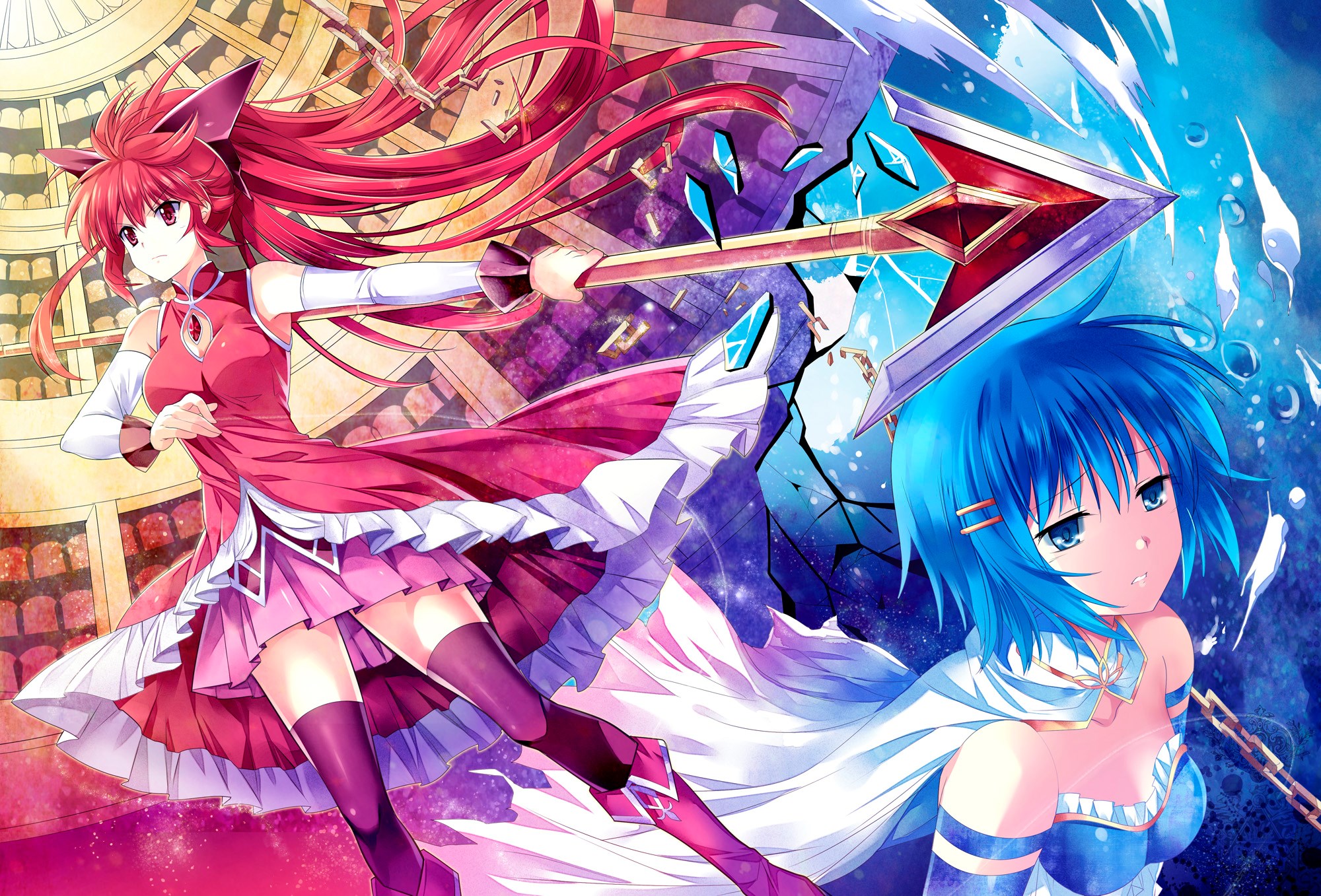 Free Desktop Pictures Puella Magi Madoka Magica - Anime Girls Red And Blue , HD Wallpaper & Backgrounds