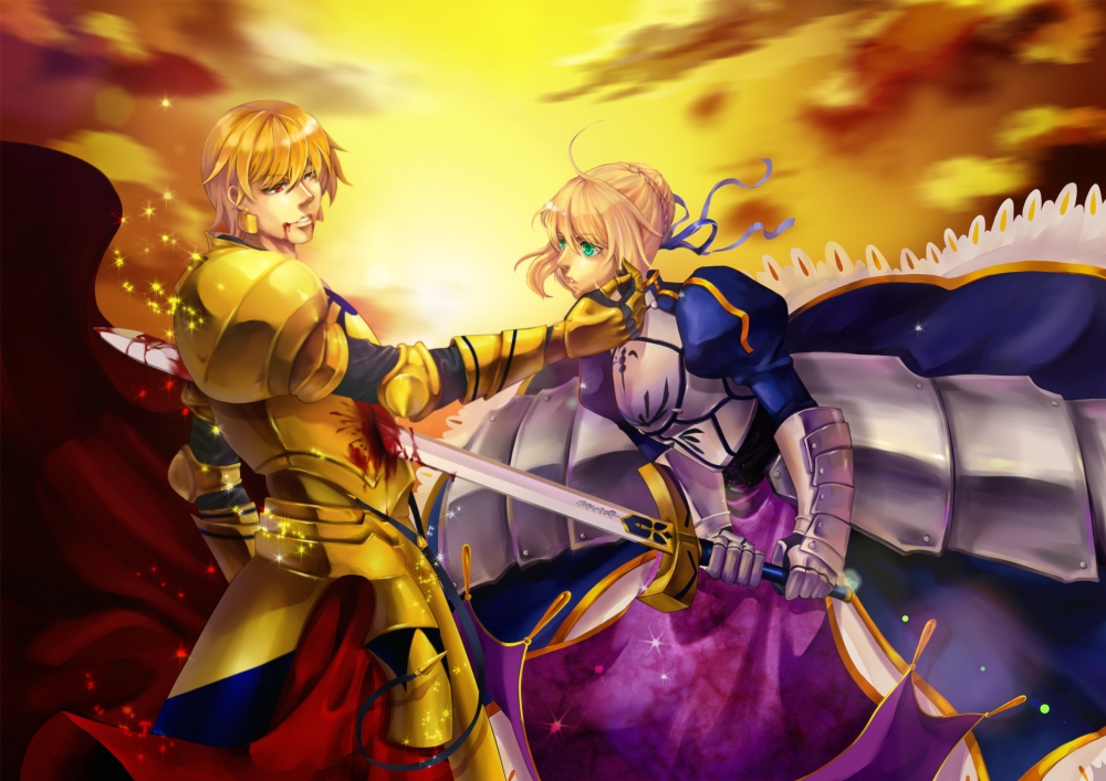 Fate Stay Night Gilgamesh X Saber Hd Wallpaper Backgrounds Download