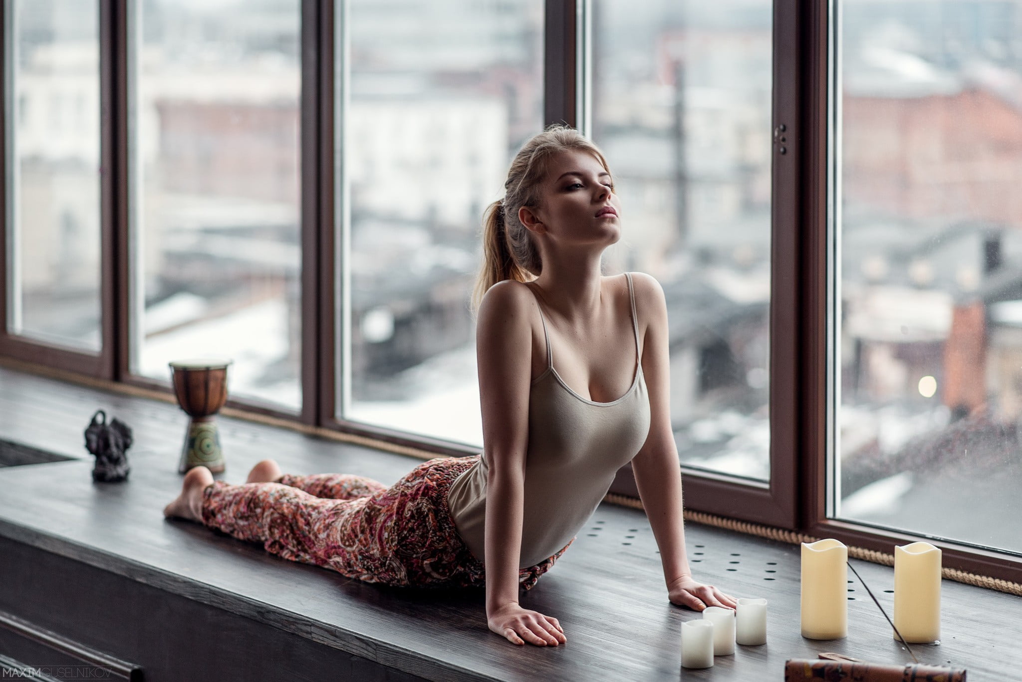 Maxim Guselnikov, Women, Blonde, Ponytail Hd Wallpaper - Irina Popova Model , HD Wallpaper & Backgrounds