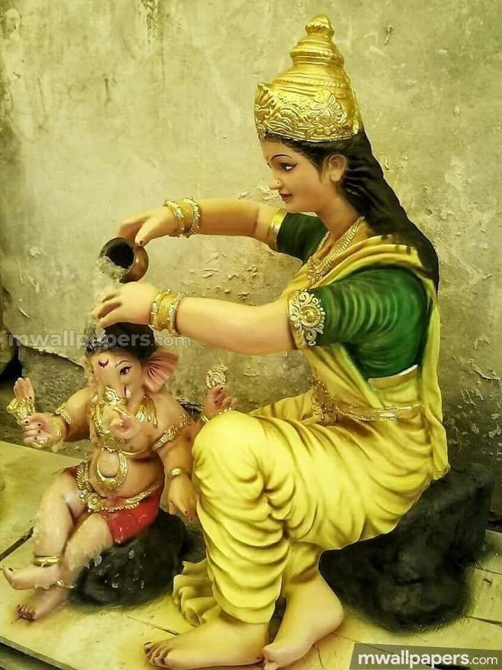 Lord Ganesha Cute Hd Photos - Lord Ganesh With His Mother , HD Wallpaper & Backgrounds