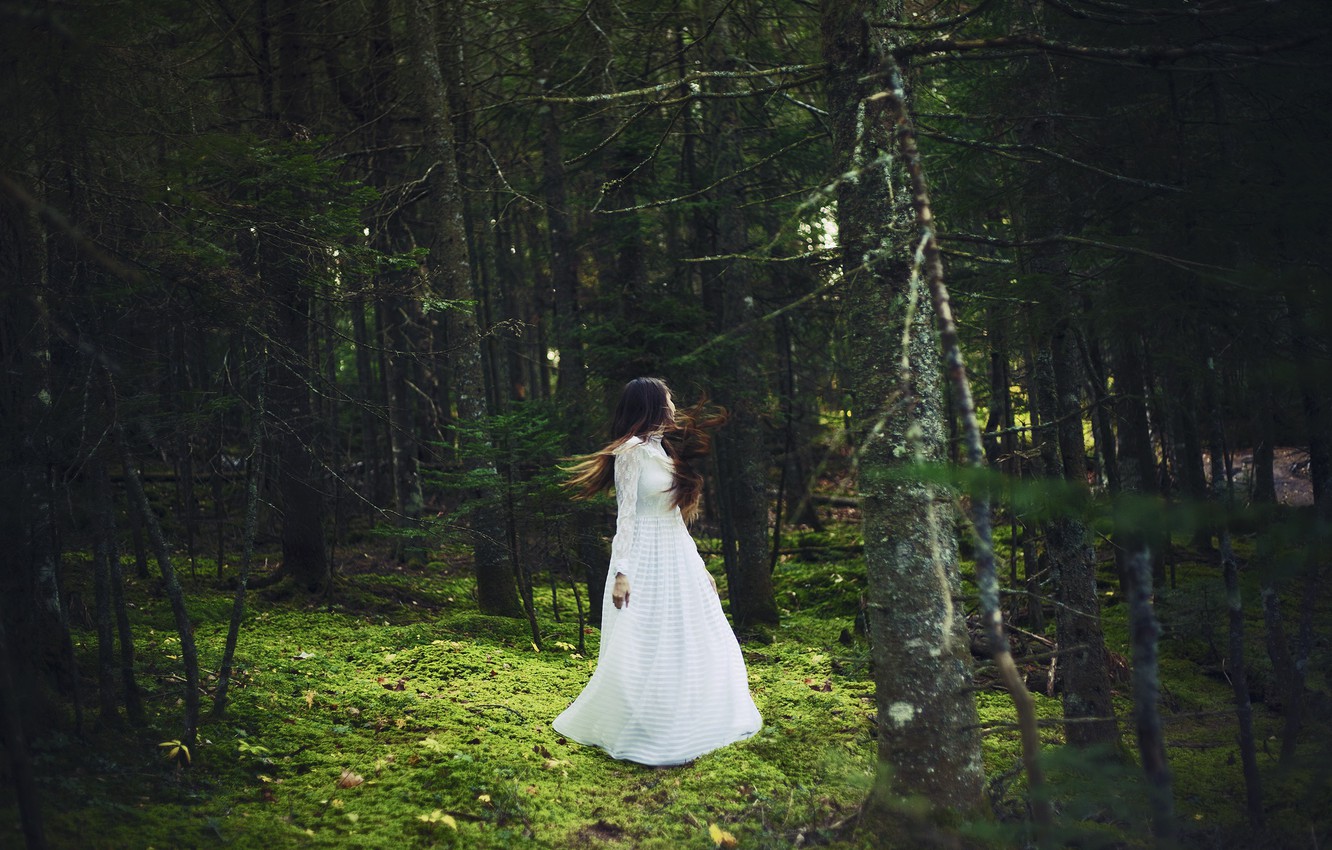 Photo Wallpaper Forest, Girl, White Dress, Spinning - Девушка Кружится В Платье , HD Wallpaper & Backgrounds