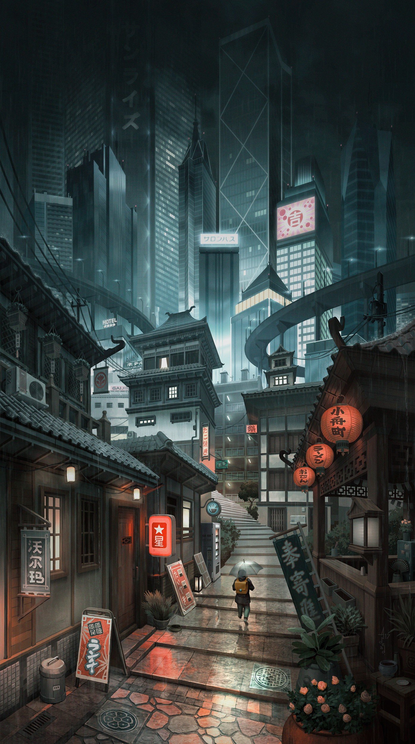 Cityscape Artwork Skyscraper Digital Art Alleyway City - Japan Wallpaper Hd Phone , HD Wallpaper & Backgrounds