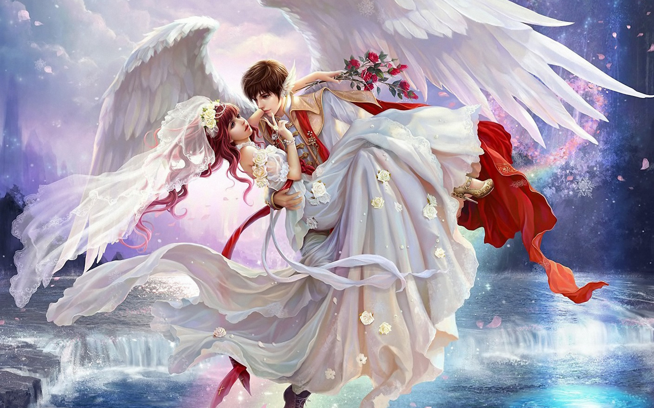 Wallpaper Perfect World Video Game, Couple, Angle - Angel Couple In Heaven , HD Wallpaper & Backgrounds