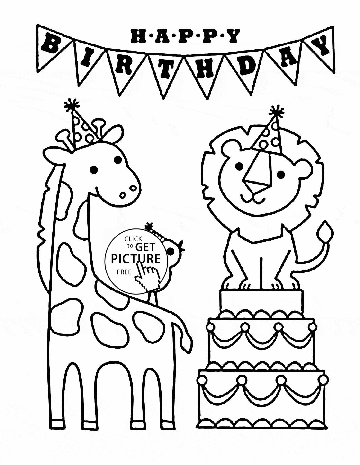 Happy Birthday And Funny Animals Coloring Page For - Cute Birthday Coloring Pages , HD Wallpaper & Backgrounds
