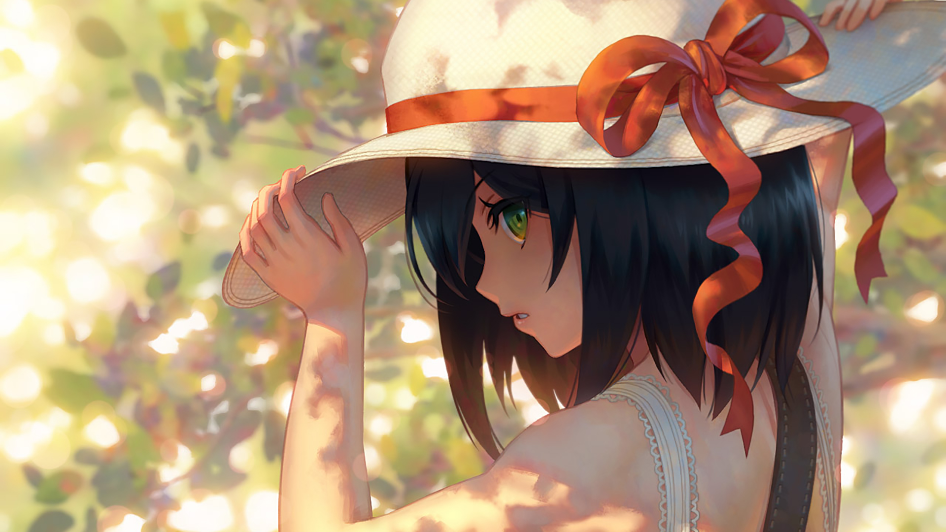 Girl With Hat Wallpaper Anime Woman With Black Hair Short Hair