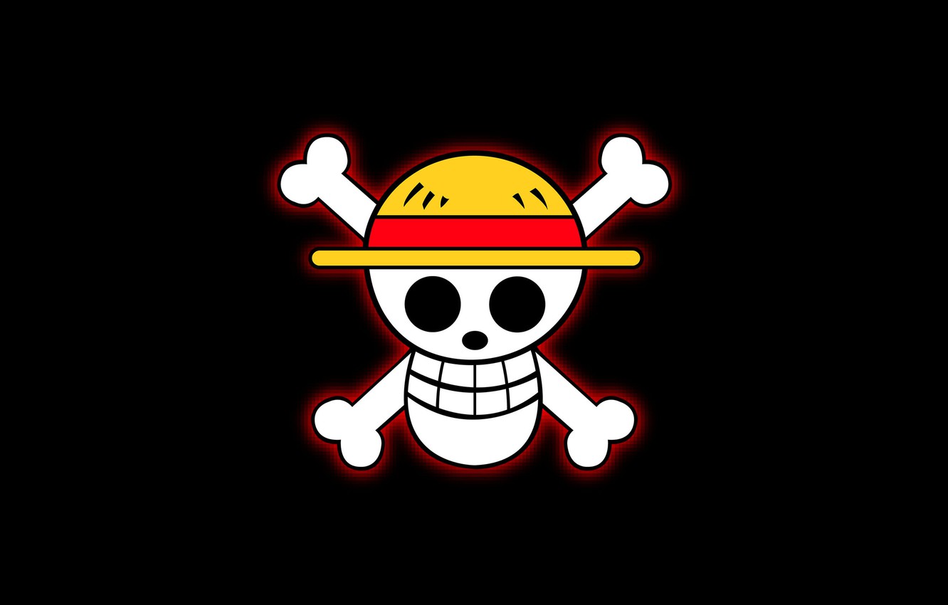 Photo Wallpaper Skull, Glow, Hat, Bones, Black Background, - One Piece Black Background , HD Wallpaper & Backgrounds