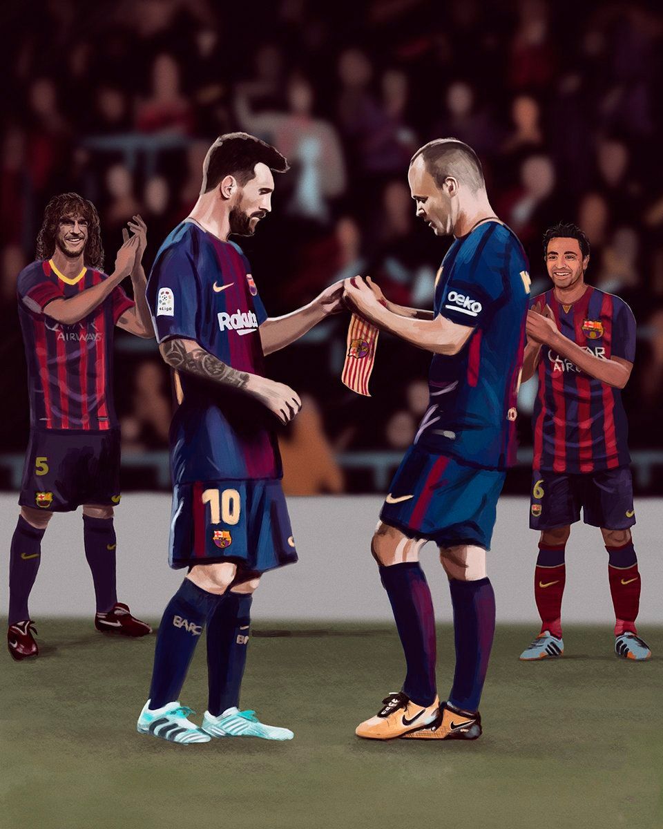 Carles Puyol, Lionel Messi, Andres Iniesta & Xavi - Messi Xavi And Iniesta , HD Wallpaper & Backgrounds