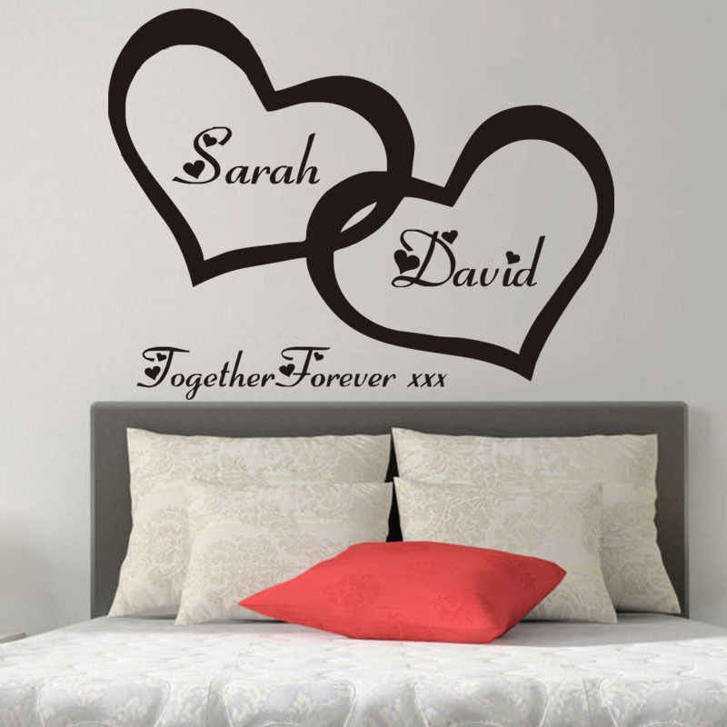 Zn G255 Hearts Custom Personalised Couple Name Vinyl - Bedroom Romantic Wall Stickers , HD Wallpaper & Backgrounds