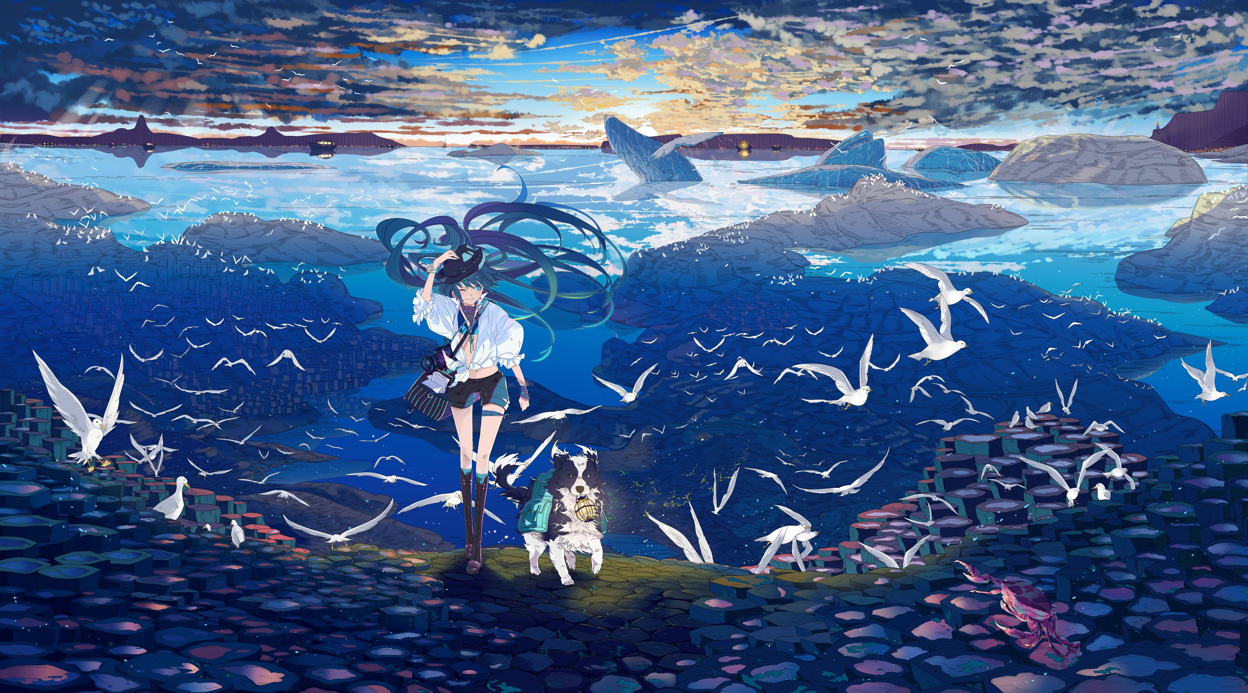 Fanart, Hatsune Miku, Vocaloid, Wallpaper, Pixiv, Fanart - Hatsune Miku Sea , HD Wallpaper & Backgrounds