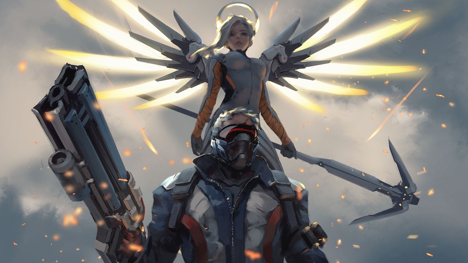Mercy And Soldier Overwatch 1920×1080 Wallpaper Wp6009570 - Soldier 76 And Mercy , HD Wallpaper & Backgrounds