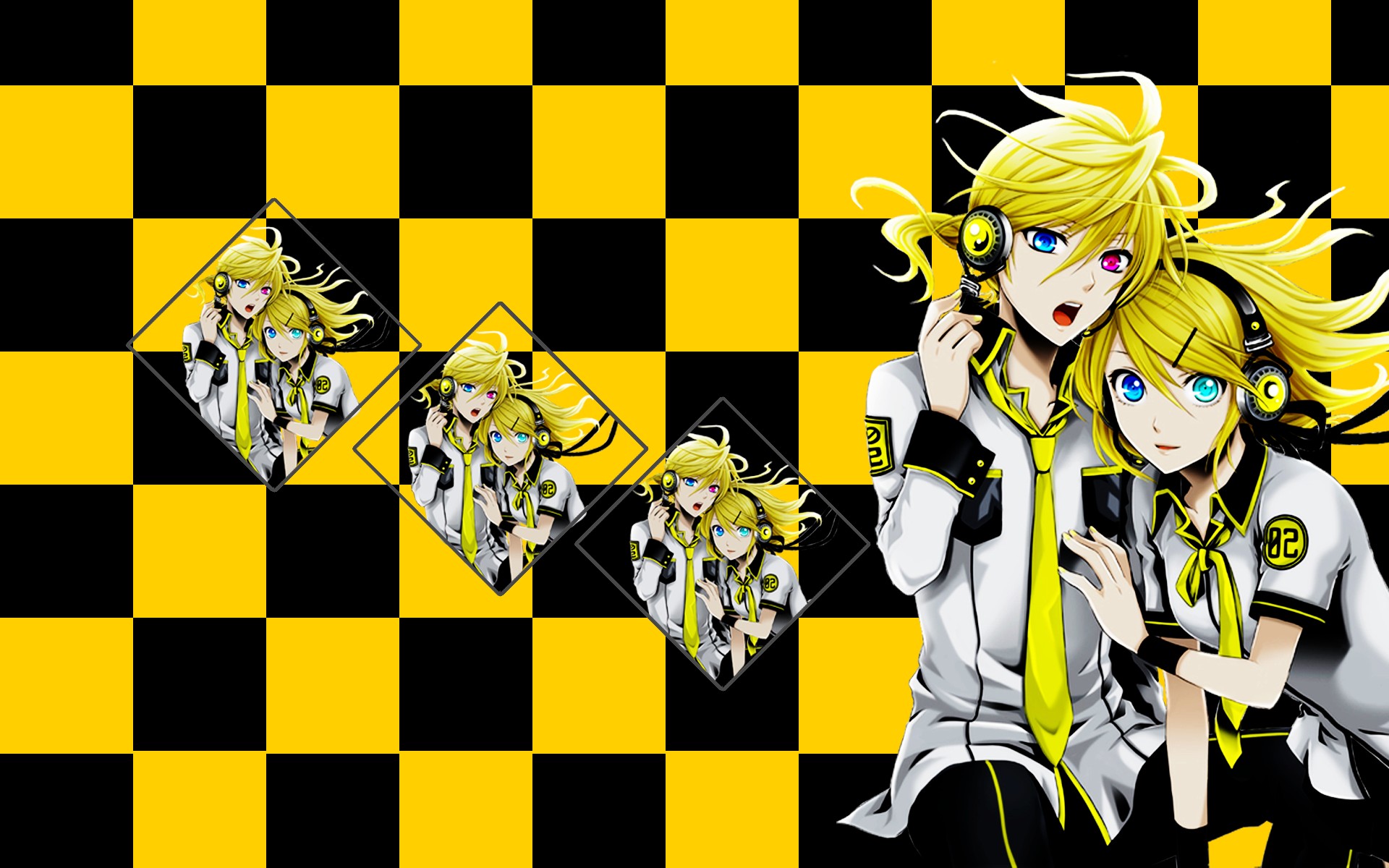 Anime, Vocaloid, Kagamine Rin, Checkered Wallpaper - Fading Black And White Checkered , HD Wallpaper & Backgrounds