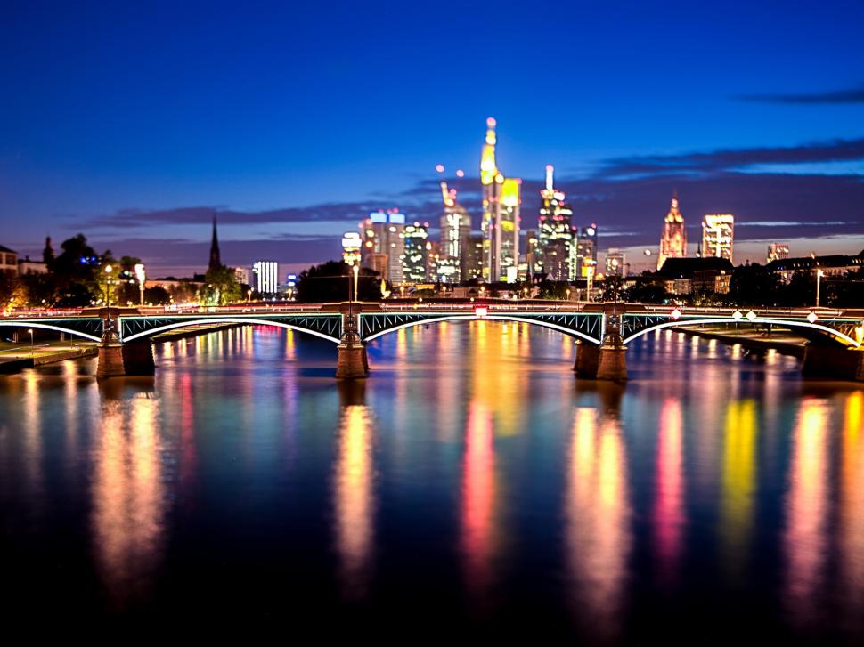 Frankfurt Am Main, Germany, City, Bridge, Lights, River, - Frankfurt Germany At Night , HD Wallpaper & Backgrounds