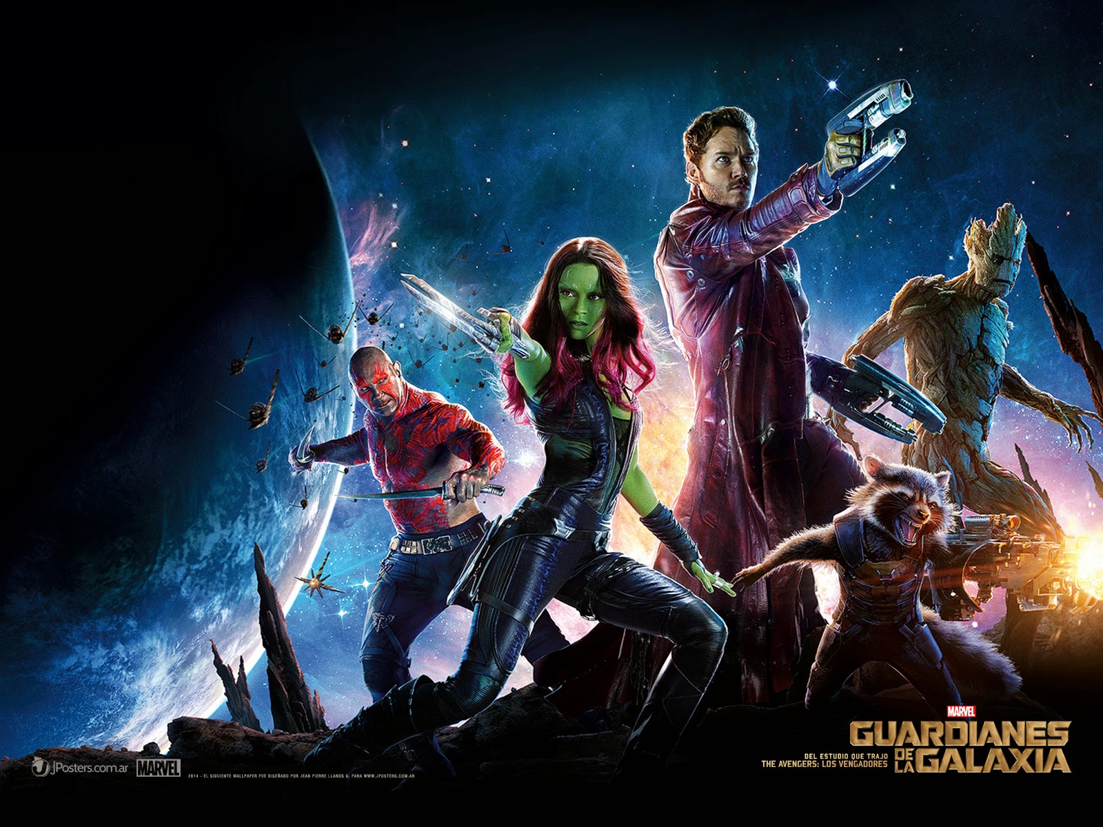 Guardianes De La Galaxia Wallpaper - Star Lord Gamora Rocket Drax And Groot , HD Wallpaper & Backgrounds