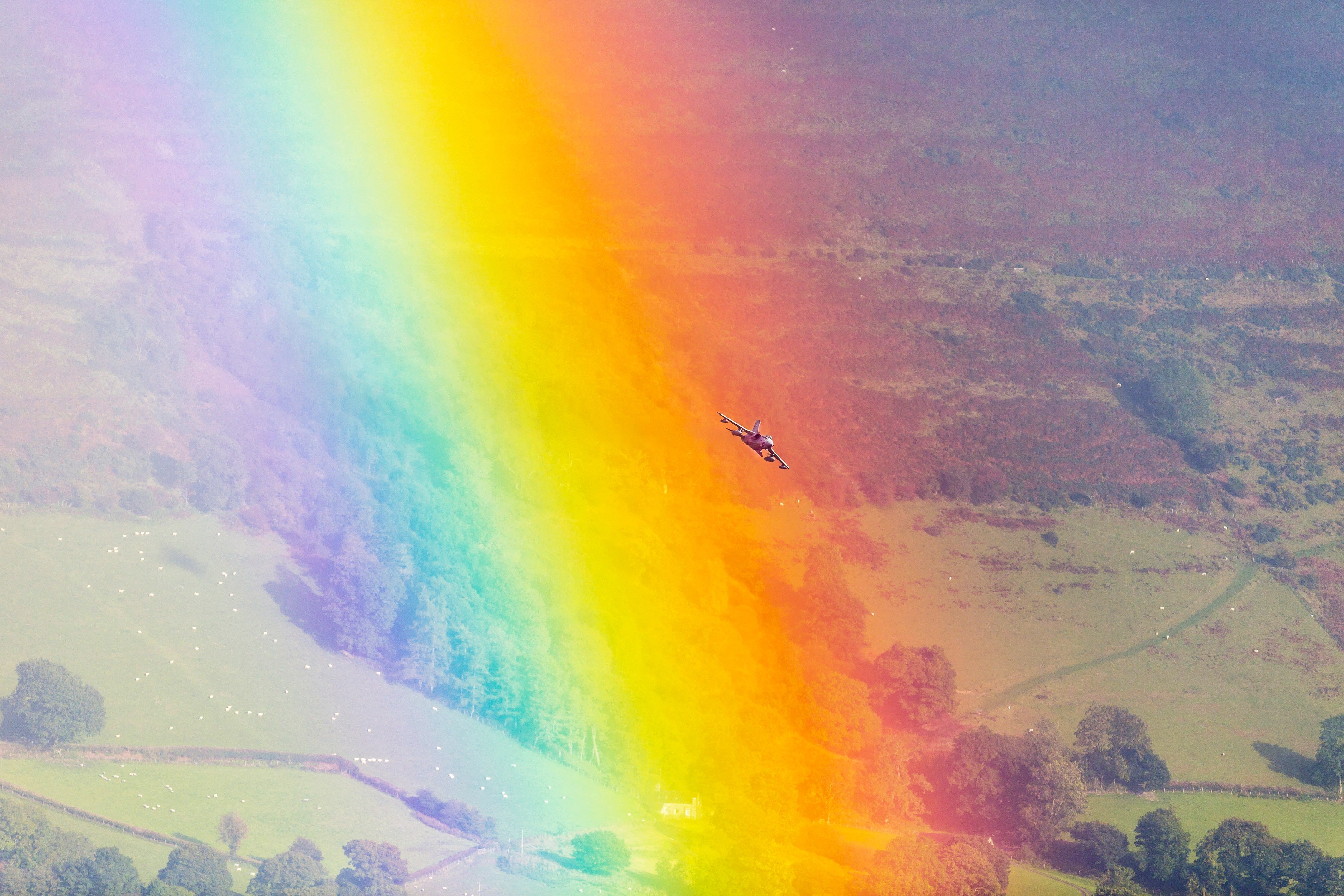 A Royal Air Force Gr Tornado Soars Through A Rainbow - Jet Flying Through Rainbow , HD Wallpaper & Backgrounds