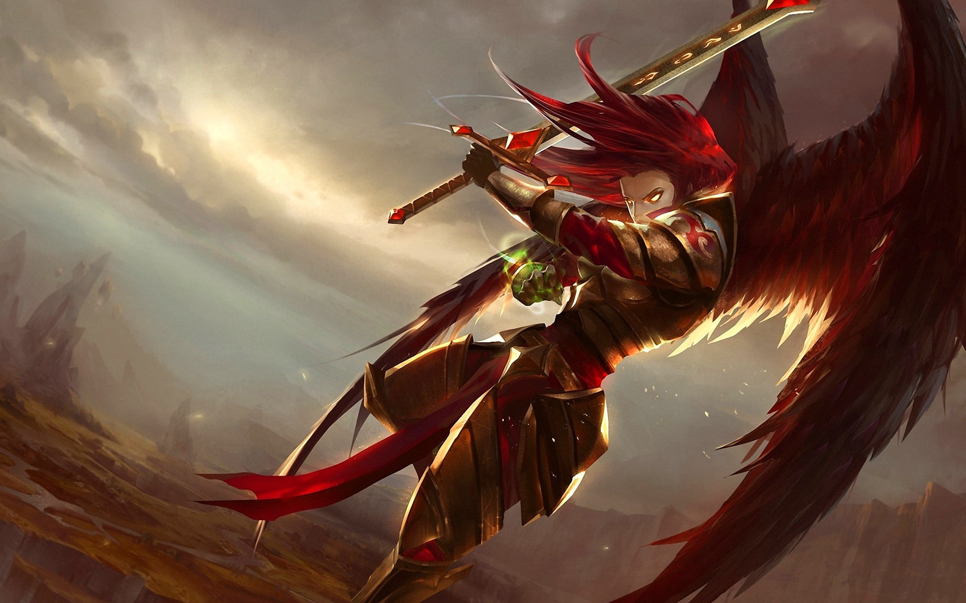 League Of Legends, Redhead, Kayle, Wings, Fantasy Art - League Of Legends Kayle Art , HD Wallpaper & Backgrounds