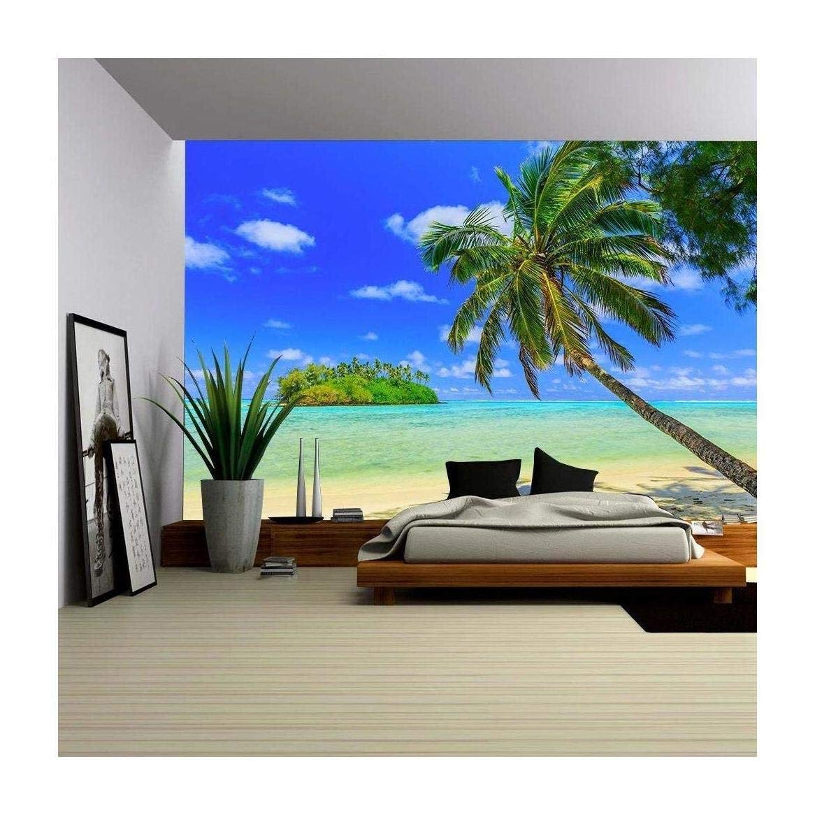 Motu Island And Palm Tree, Muri Lagoon - Wall Scenery , HD Wallpaper & Backgrounds