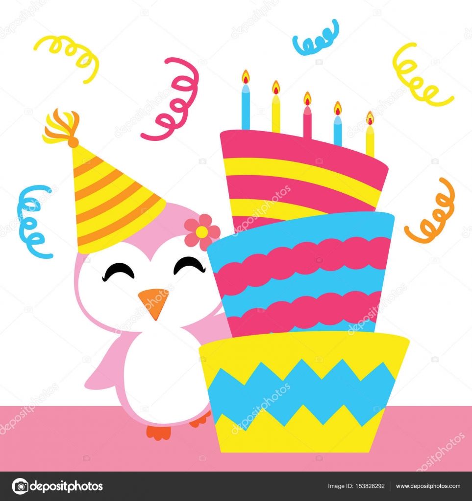 Cute Penguin Girl With Birthday Cake Vector Cartoon, - Imagenes De Cumpleaños Animado , HD Wallpaper & Backgrounds