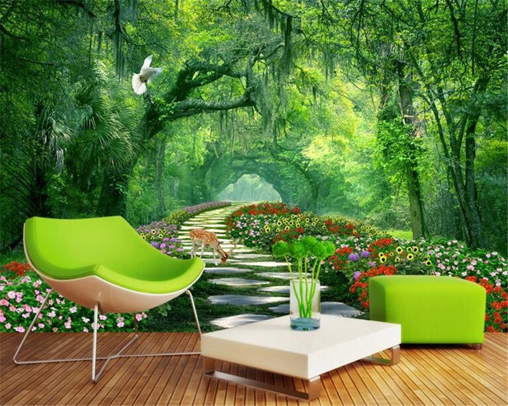 Shah 3d Wallpaper Mural Floor Sticker 3d Living Room - Green Scenery Background Hd , HD Wallpaper & Backgrounds