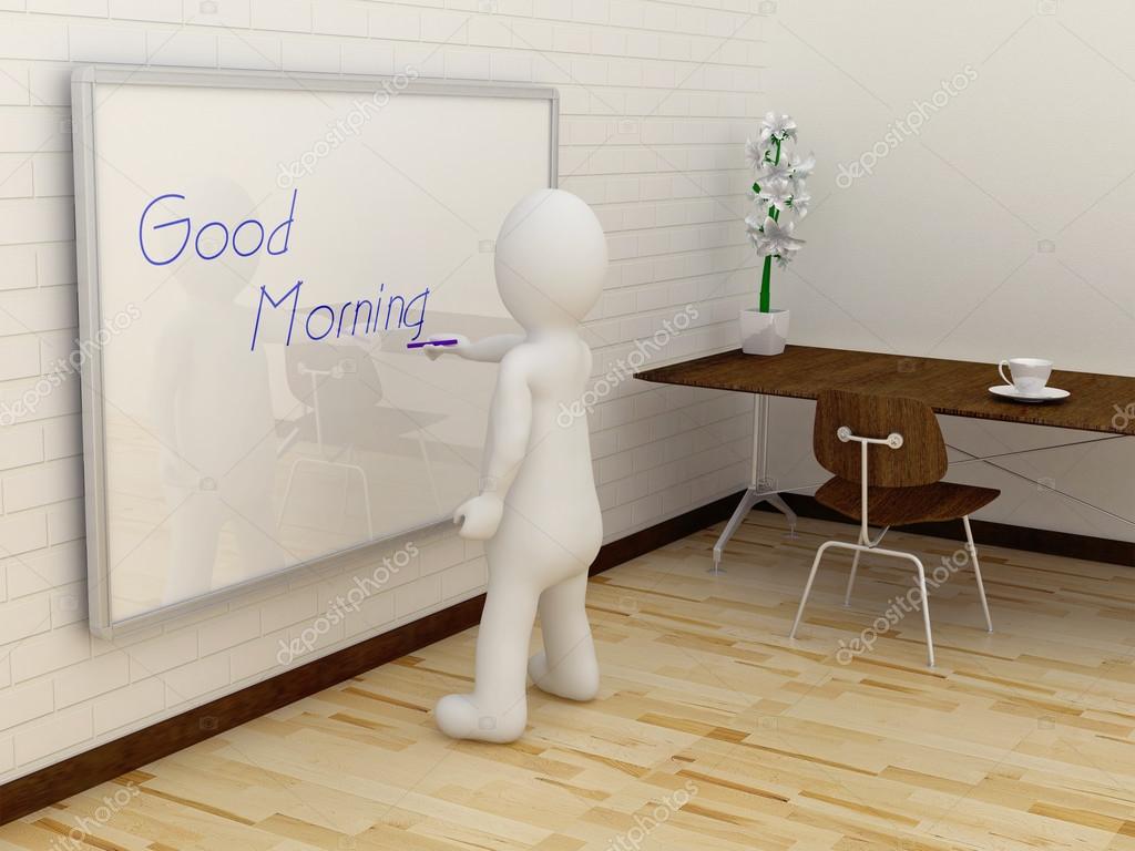 3d Man Writing Good Morning On Whiteboard Stock Image - Good Morning Photo 3d , HD Wallpaper & Backgrounds