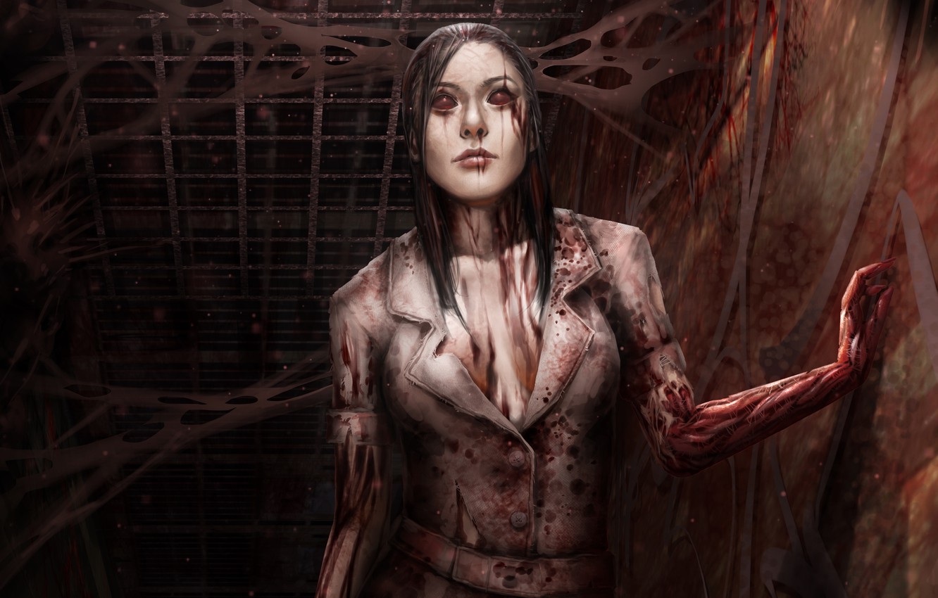 Photo Wallpaper Girl, Darkness, Corridor, Blood, Nurse, - Silent Hill Nurse Girl , HD Wallpaper & Backgrounds