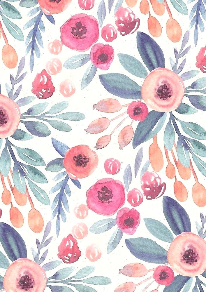 Hand Illustrated Watercolor Floral Design O Buy This - Iphone Watercolor Flowers Background