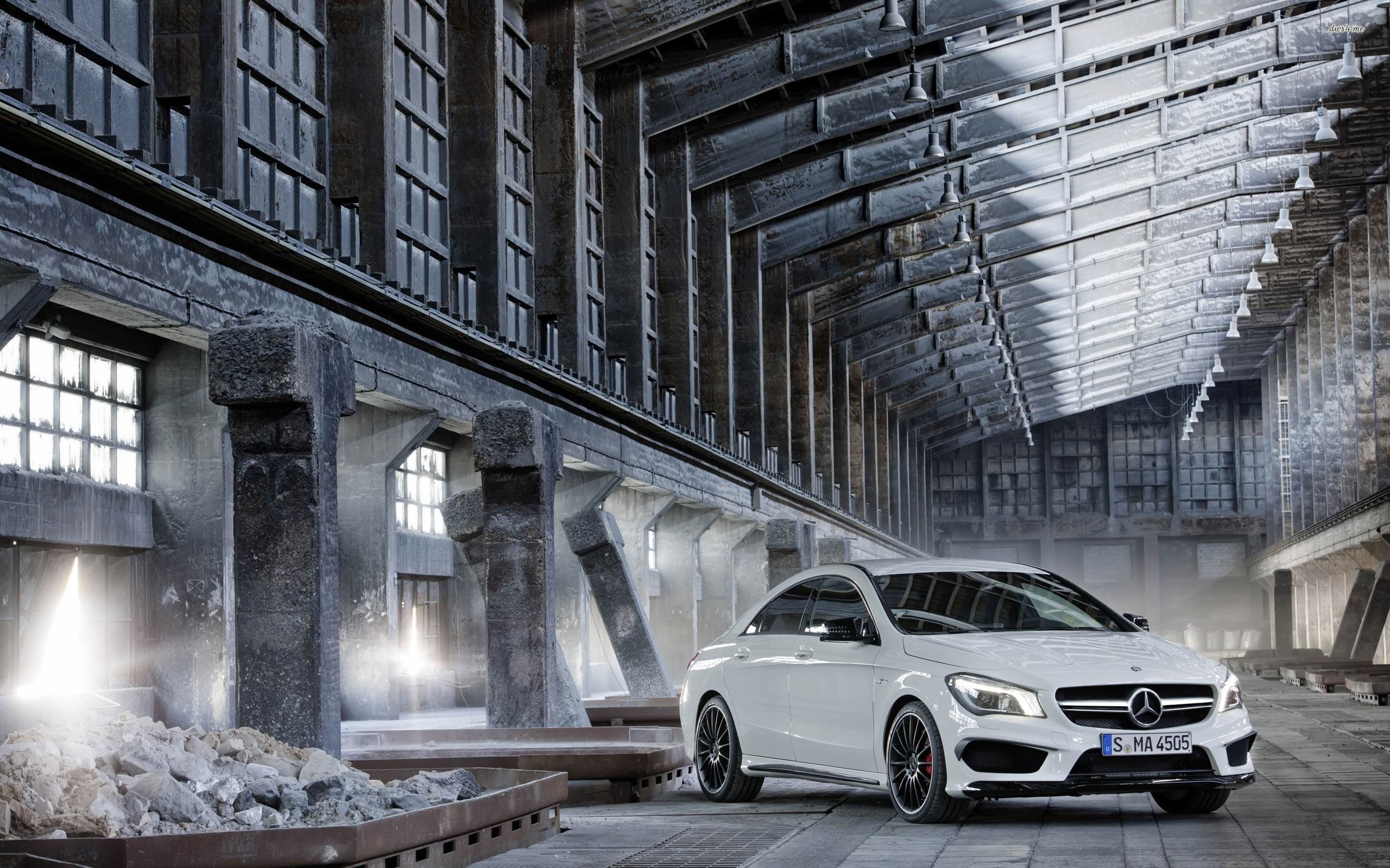 2014 White Mercedes Benz Cla Class In A Warehouse Wallpaper - Mercedes Benz Cla 45 Amg Coupe , HD Wallpaper & Backgrounds