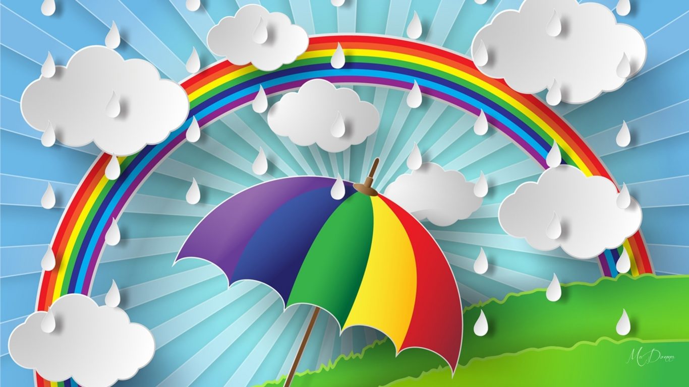 Cut Rain Umbrella Rainbow April Abstract Showers Out - Rainy Season For Kids , HD Wallpaper & Backgrounds