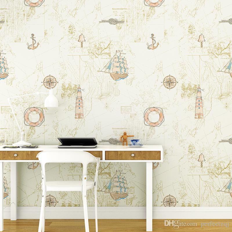 Mediterranean Sailboat Map Print Children's Room Wallpaper - Tapete Jungen , HD Wallpaper & Backgrounds