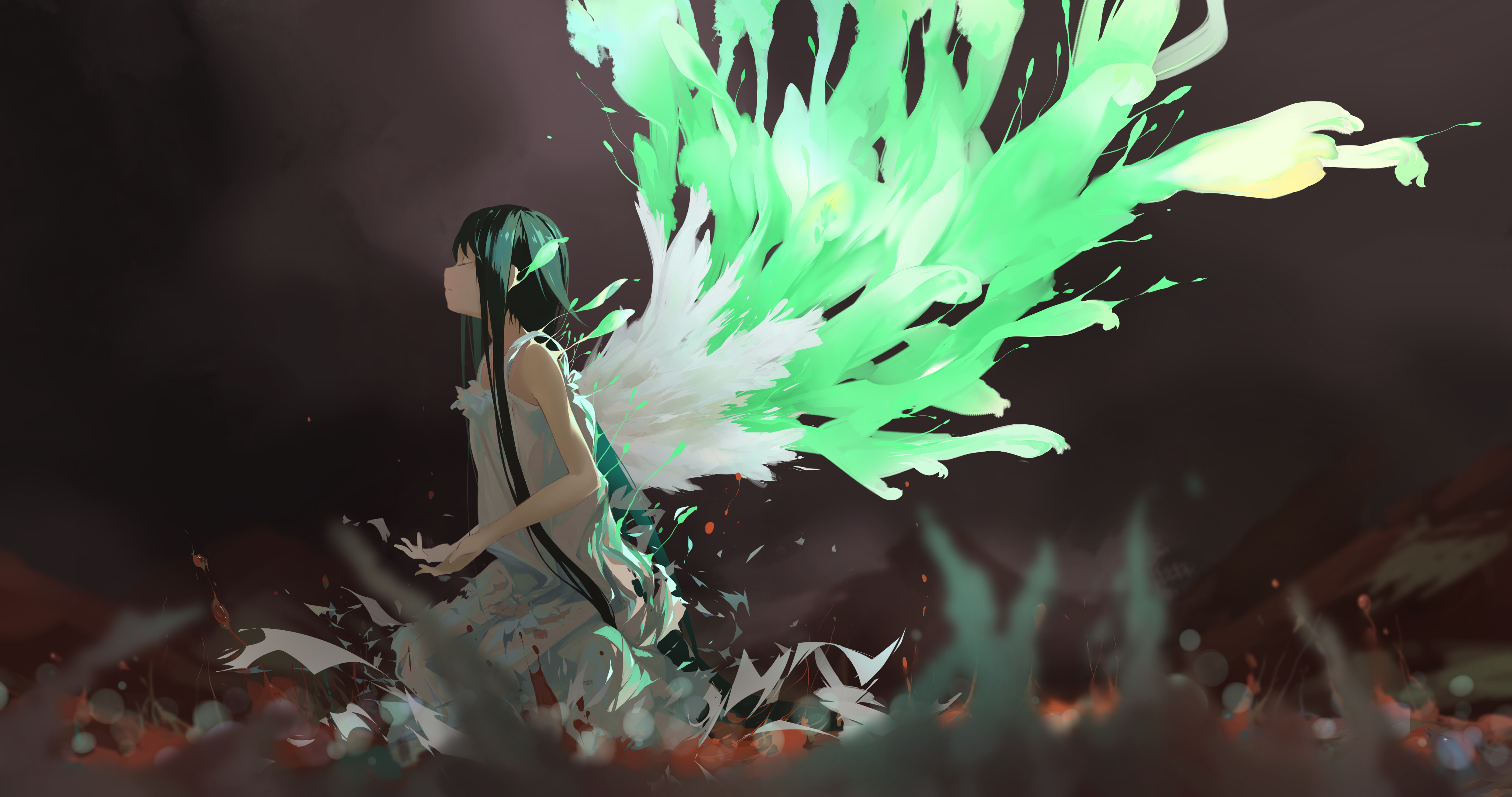 Saya No Uta Wallpaper - Anime Girl With Green Hair And Wings , HD Wallpaper & Backgrounds
