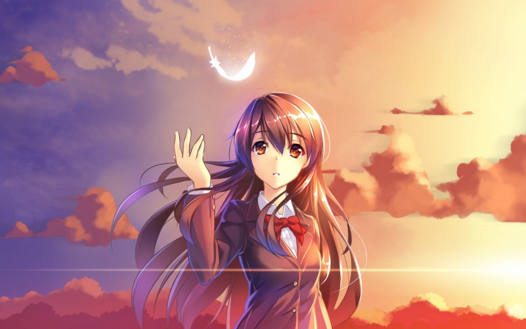 Ame No Uta Nico Nico Singer Feather Sunset School Girl - Anime Girl Nico , HD Wallpaper & Backgrounds