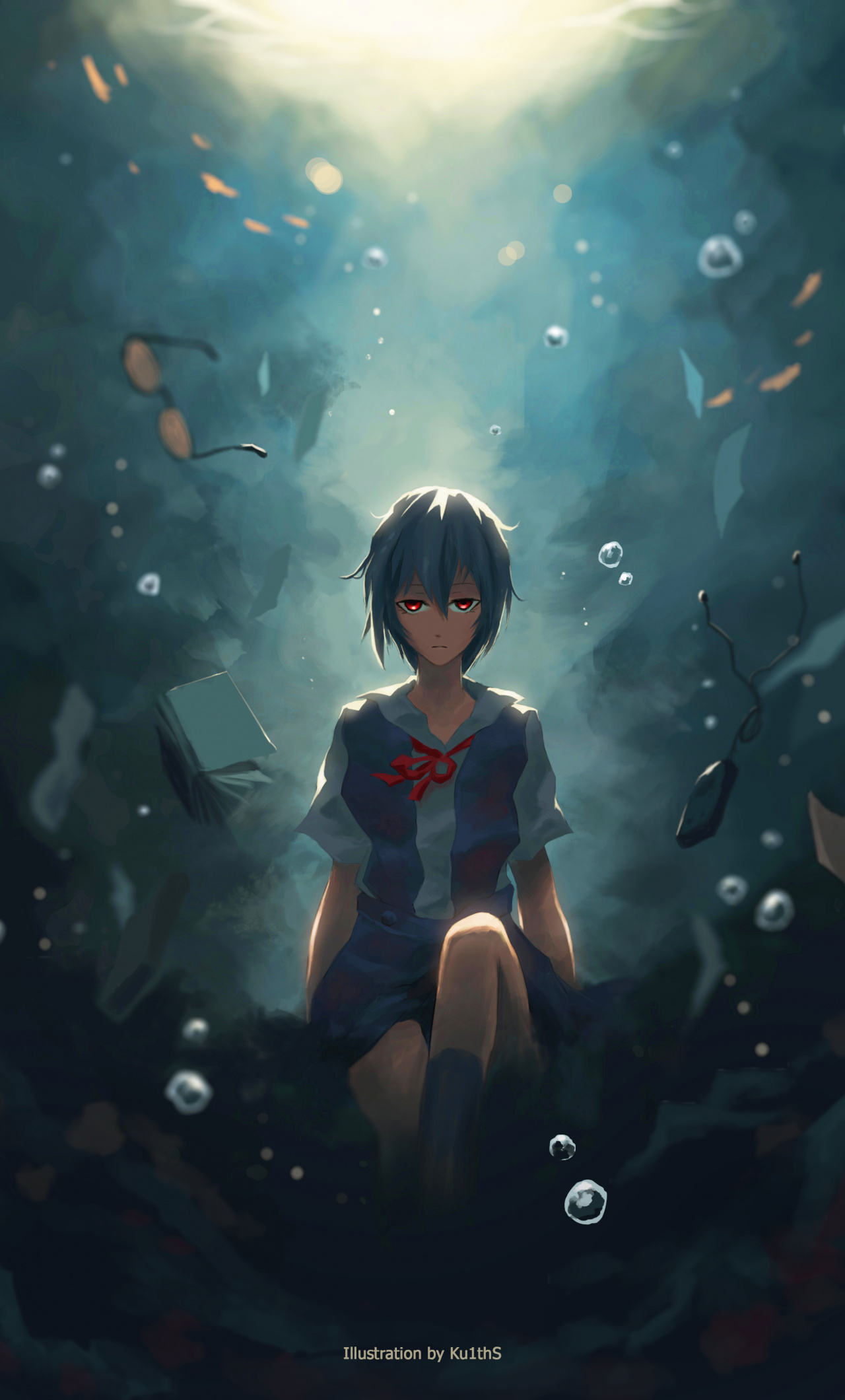 Wallpaper Ayanami Rei, Anime Girl, Underwater, Art - Rei Ayanami , HD Wallpaper & Backgrounds