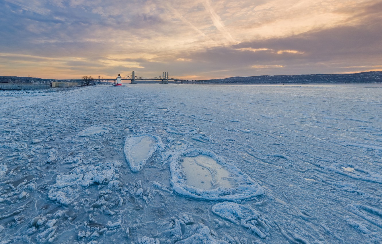 Photo Wallpaper Winter, Bridge, River, Ice, New York, - Sea , HD Wallpaper & Backgrounds