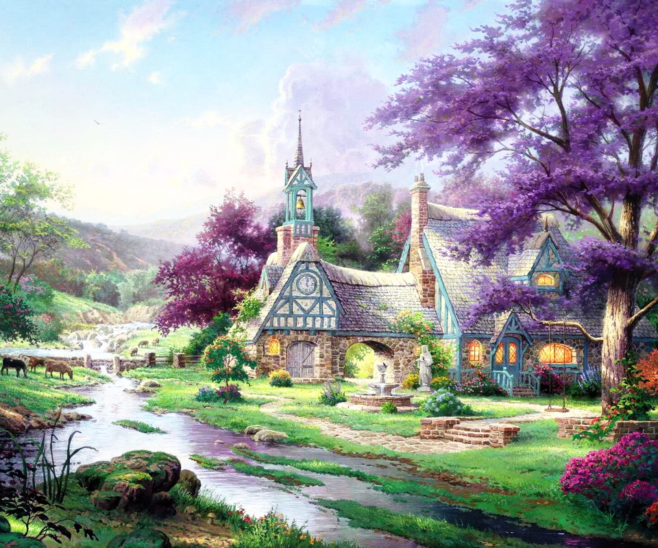 Beautiful Nature Mobile Wallpapers For 960x800 Android - Clocktower Cottage Thomas Kinkade , HD Wallpaper & Backgrounds