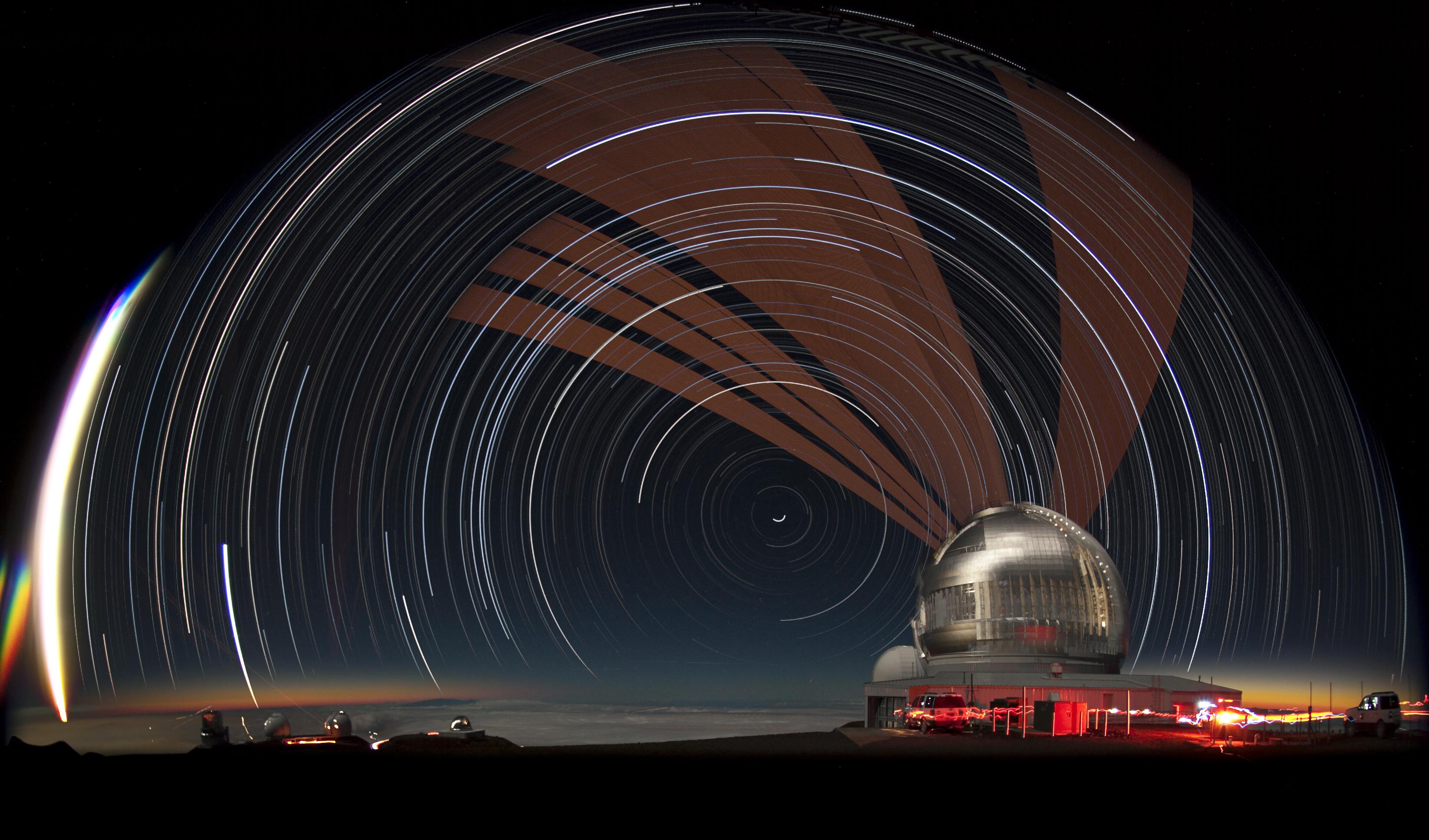 Laser And Star Trails Over Gemini North - Space Observatory Architecture , HD Wallpaper & Backgrounds