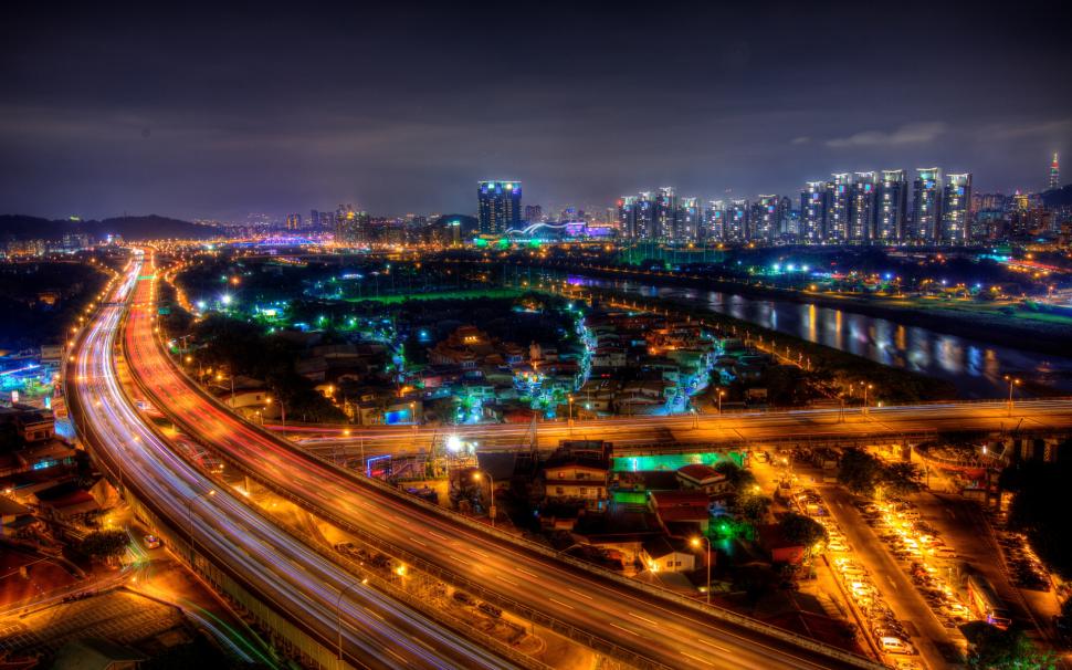 Buildings Night Freeway Highway Timelapse Lights Hd - Cityscape , HD Wallpaper & Backgrounds