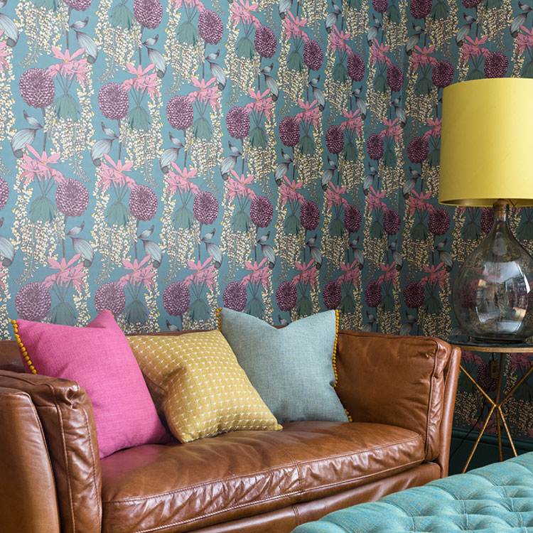Laburnum Teal Wallpaper - Studio Couch , HD Wallpaper & Backgrounds