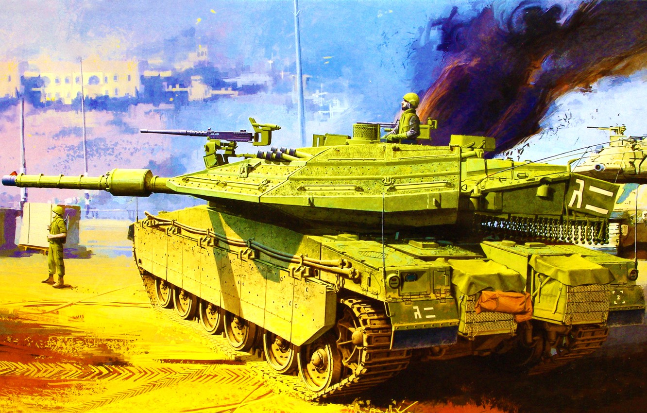 Photo Wallpaper War, Art, Painting, Tank, Merkava Iv - Academy 1 35 Merkava , HD Wallpaper & Backgrounds