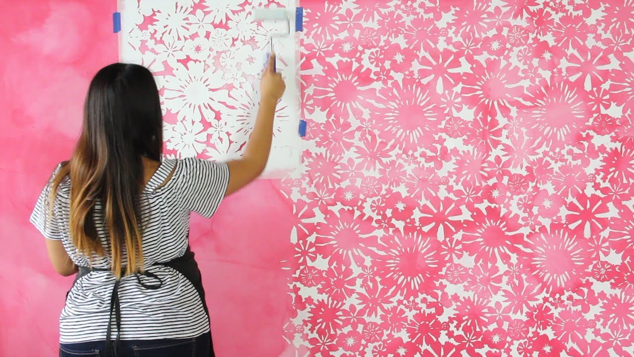 How To Stencil A Diy Watercolor Mural - Wall Painting For Pink Wall , HD Wallpaper & Backgrounds