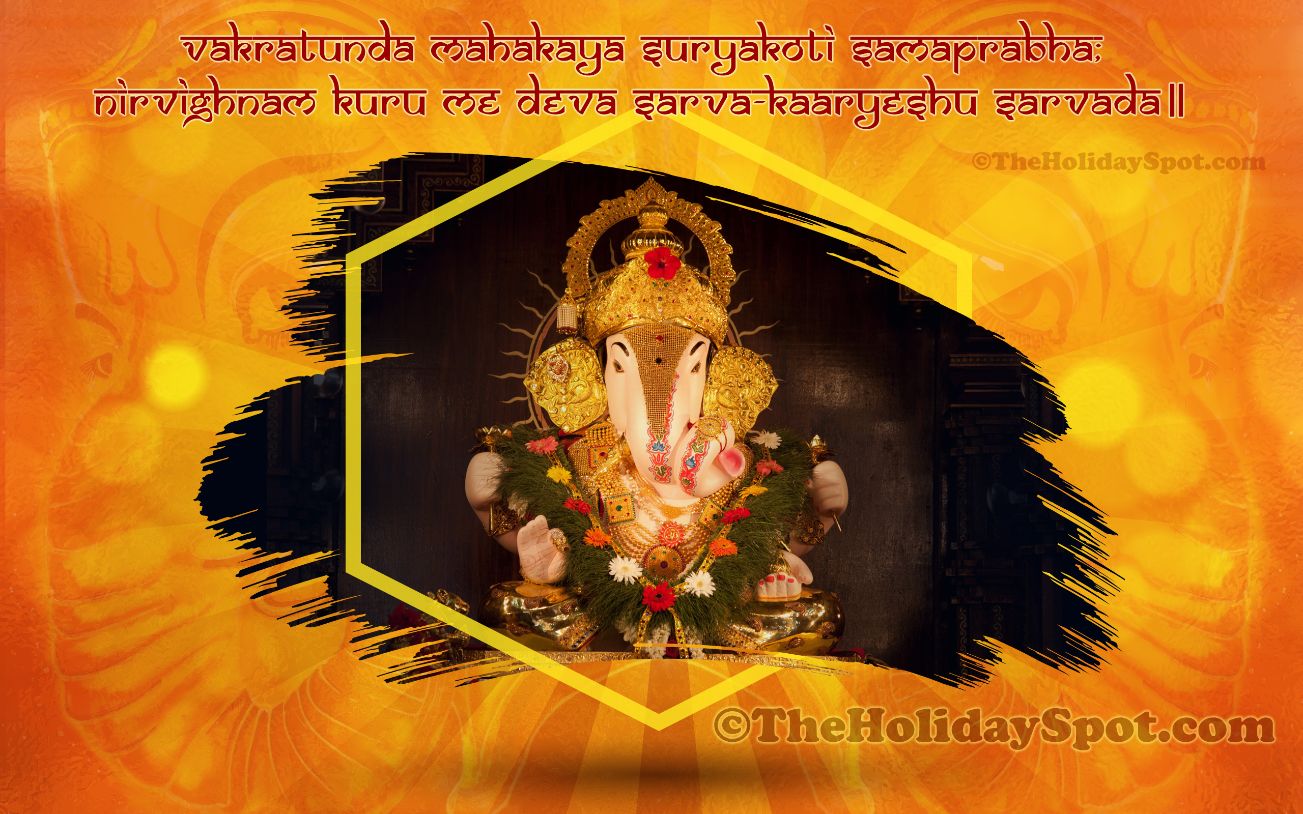 Ganesh Chaturthi Wallpaper With The Mantra 'vakratunda - Ganesh Chaturthi , HD Wallpaper & Backgrounds