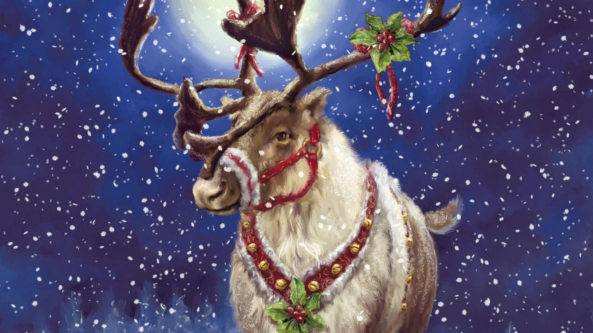 Reindeer With Mistletoe - Christmas Reindeer , HD Wallpaper & Backgrounds