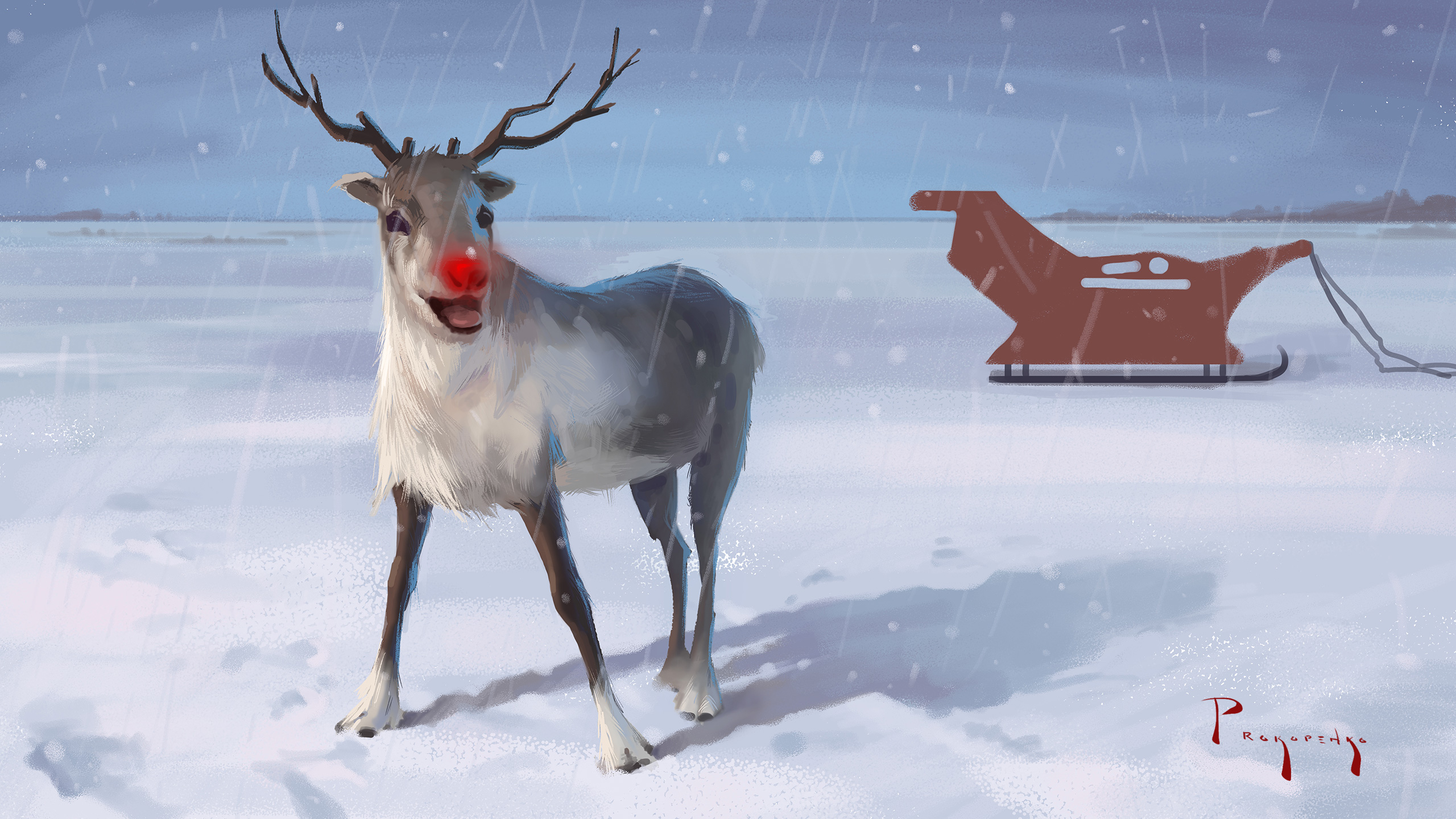 How To Digital Paint Rudolph The Red Nosed Reindeer - Rudolph The Red Nosed Reindeer Realistic , HD Wallpaper & Backgrounds
